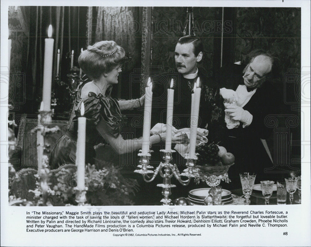 1982 Press Photo Maggie Smith, Michael Palin, Michael Hordern in The Missionary - Historic Images