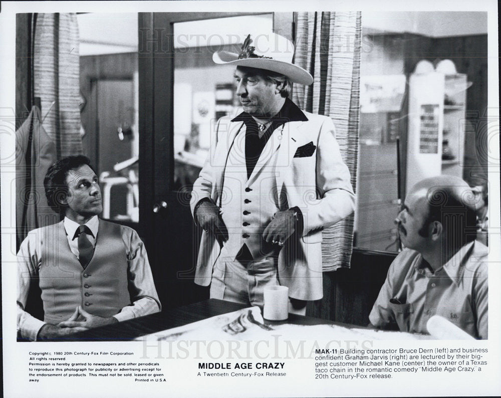 1980 Press Photo Bruce Dern, Graham Jarvis & Michael Kane in "Middle Age Crazy" - Historic Images