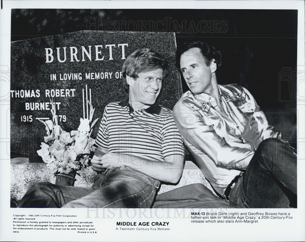 1980 Press Photo Bruce Dern and Geoffrey Bowes star in "Middle Age Crazy" - Historic Images