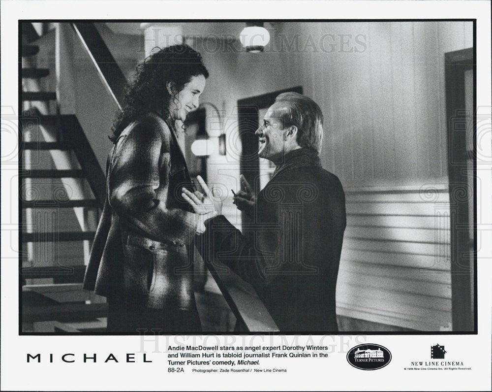 1996 Press Photo Andie MacDowell, Dorothy Winters &amp; William Hurt in &quot;Michael&quot; - Historic Images