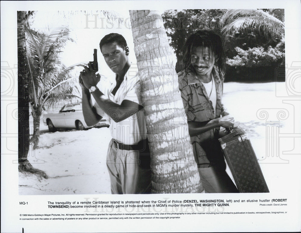 1989 Press Photo Actors Denzel Washington Robert Townsend The Mighty Quinn - Historic Images