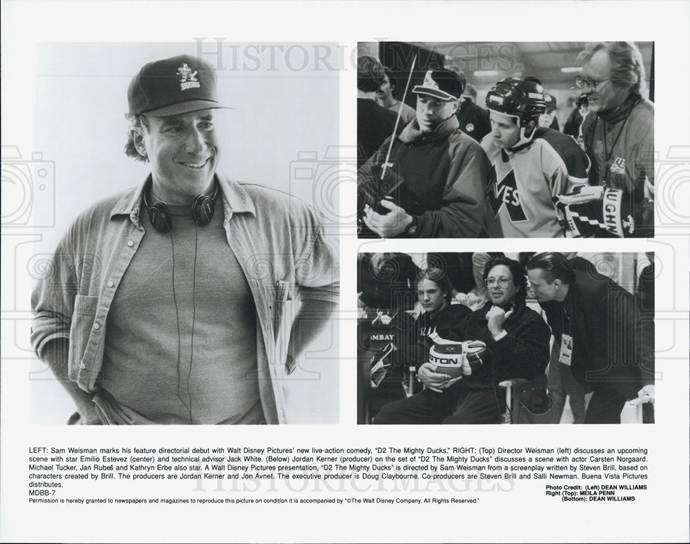 Press Photo Director Sam Weisman/Actor Emilio Estevez &quot;D:2 The Mighty Ducks&quot; - Historic Images
