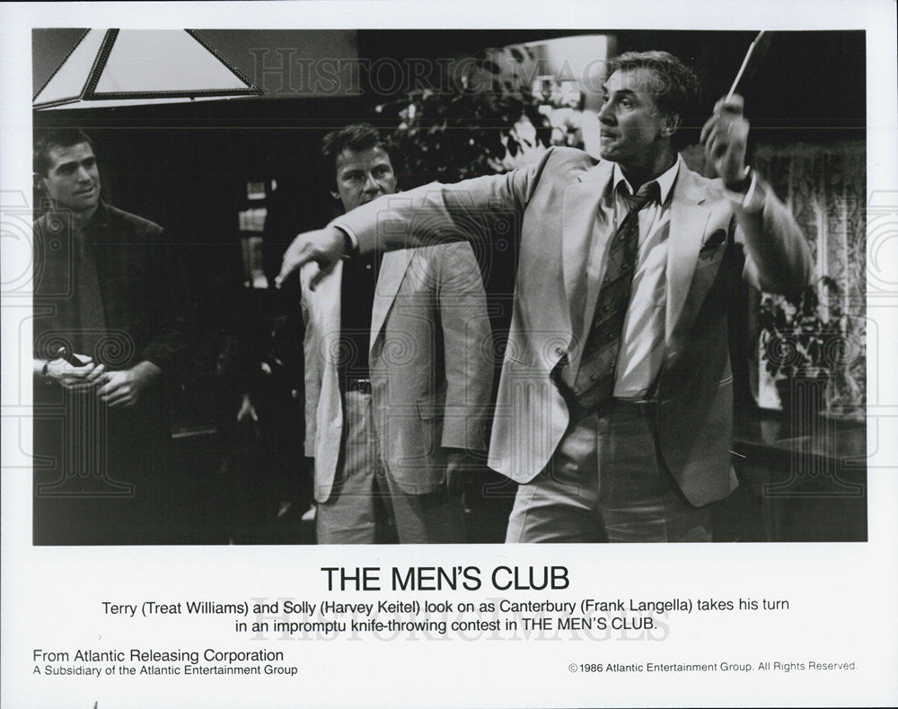 1986 Press Photo Treat Williams,Harvey Keitel, Frank Langella in The Men&#39;s Club - Historic Images