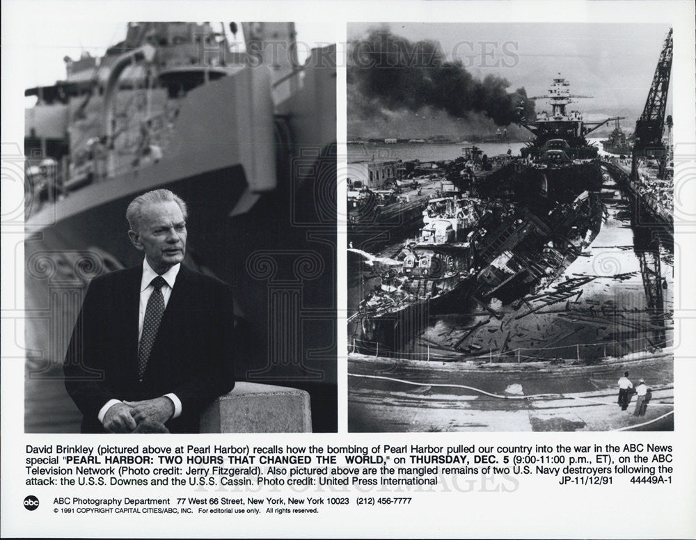 1991 Press Photo Actor David Brinkley Pearl Harbor Two Hours Changed World - Historic Images