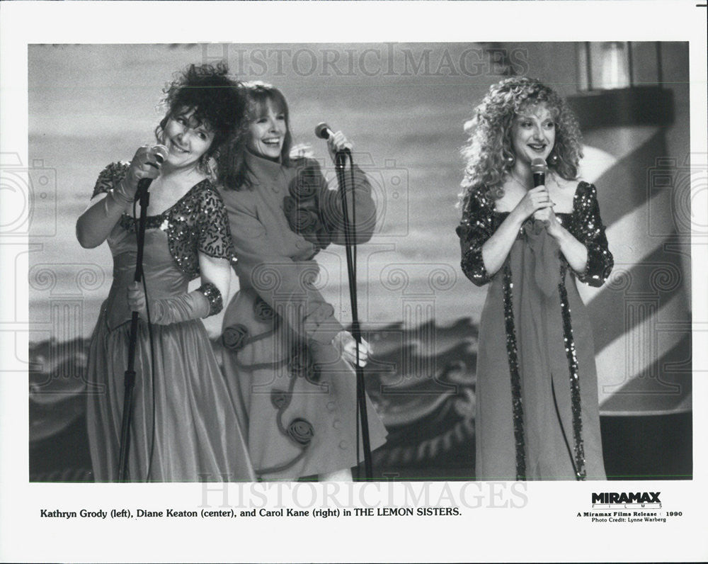 1990 Press Photo Kathryn Grody, Diane Keaton &amp; Carol Kane in &quot;The Lemon Sisters&quot; - Historic Images