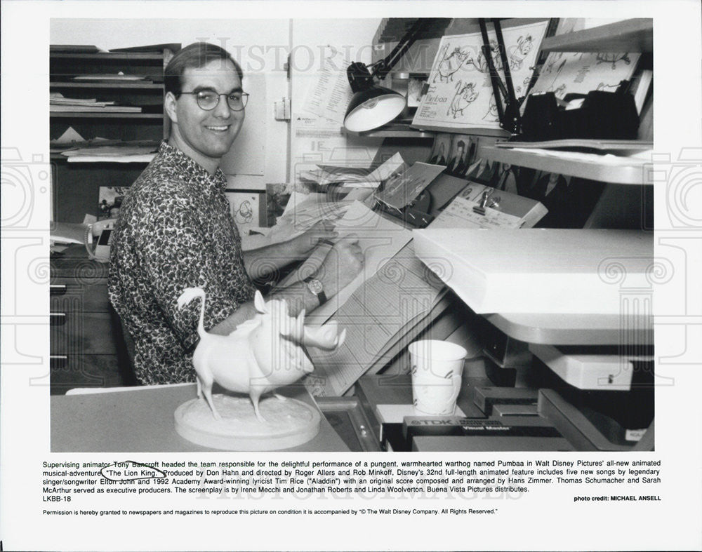 Press Photo Supervising Animator Tony Bancroft of &quot;The Lion King&quot; - Historic Images