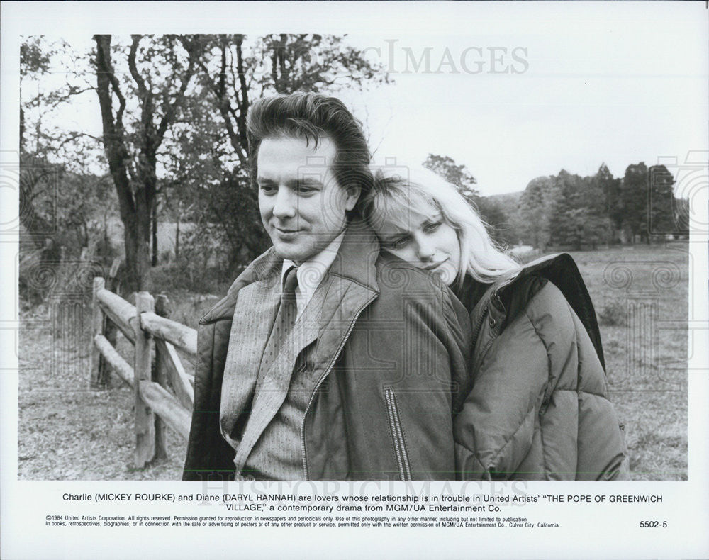 1984 Press Photo Actor Mickey Rourke and Daryl Hannah - Historic Images