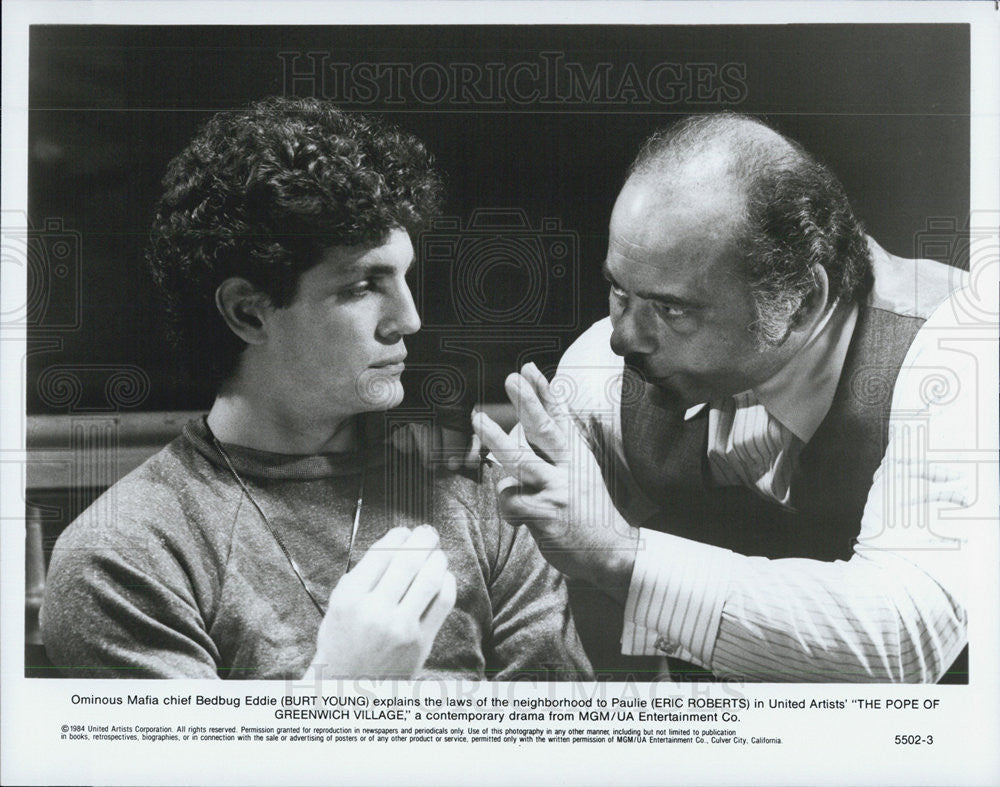 1984 Press Photo Actor Burt Young and Eric Roberts, Scene From Greenwich Village - Historic Images