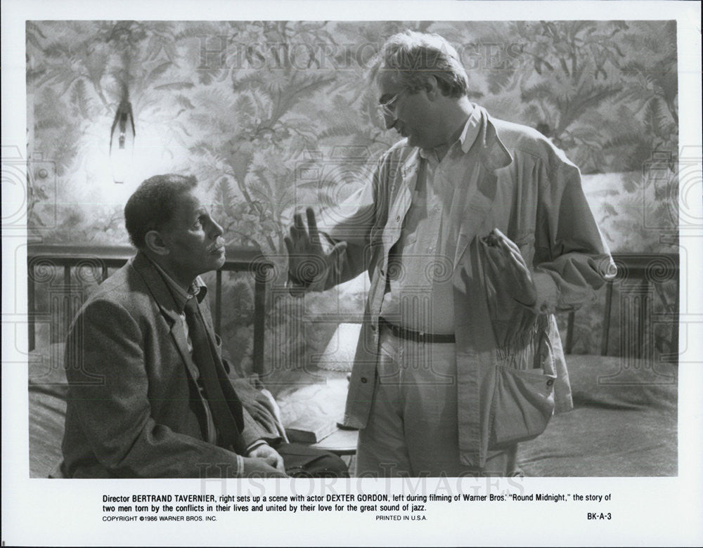 1986 Press Photo Director Bertrand Tavernier &amp; Dexter Gordon in &quot;Round Midnight&quot; - Historic Images