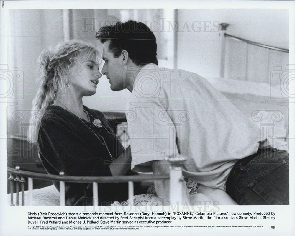 1986 Press Photo  Rick Rossovich &amp; Daryl Hannah stars in &quot;Roxanne&quot; - Historic Images