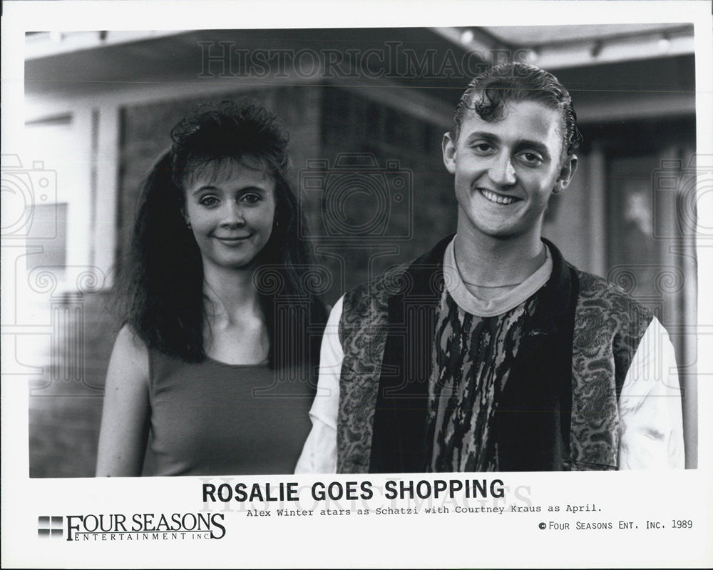 1989 Press Photo Alex Winter &amp; Courtney Kraus in &quot;Rosalie Goes Shopping&quot; - Historic Images