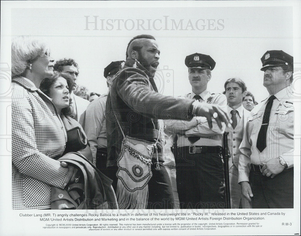 1982 Press Photo Mr. T challenges Rocky Balboa in &quot;Rocky III&quot; - Historic Images