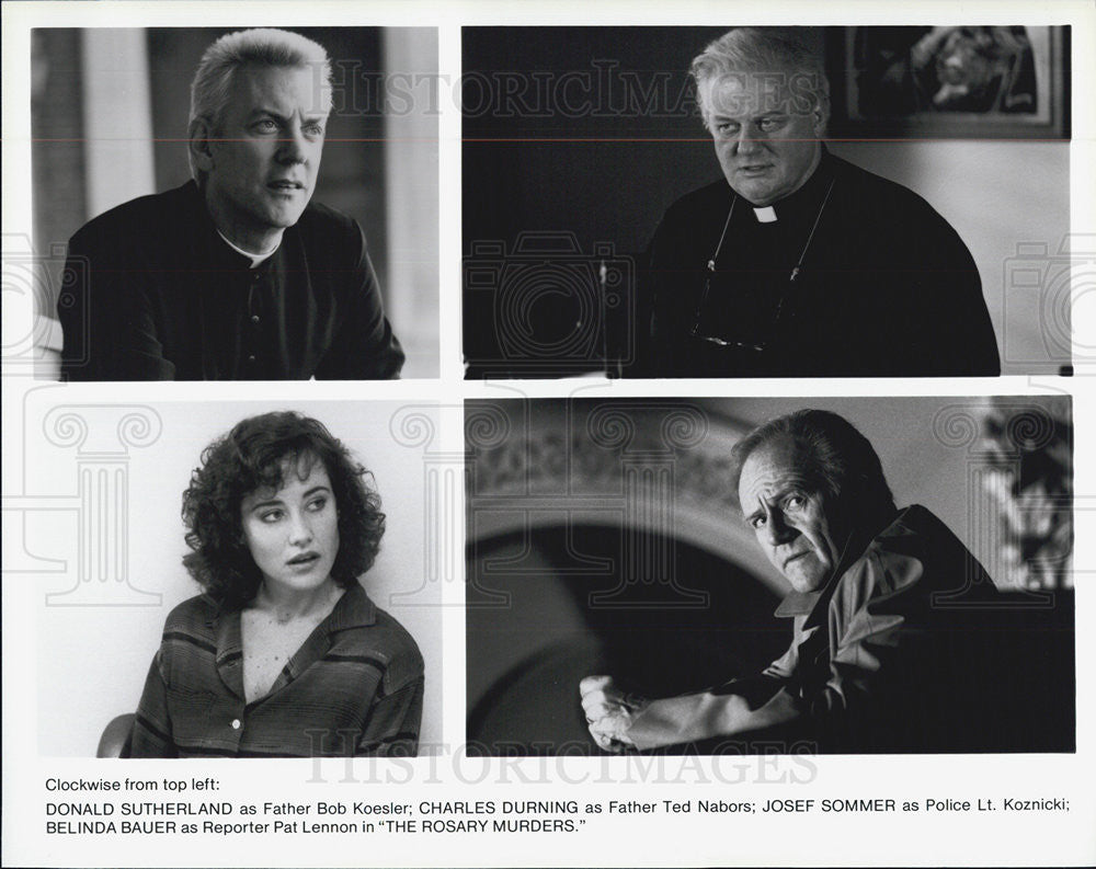 Press Photo Donald Sutherland, Charles Durning, Josef Sommer and Belinda Bauer - Historic Images