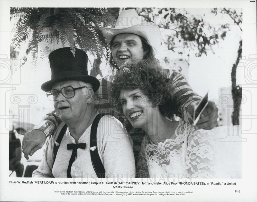 1980 Press Photo Meat Loaf, Art Carney and Rhonda Bates Star In "Roadie" - Historic Images