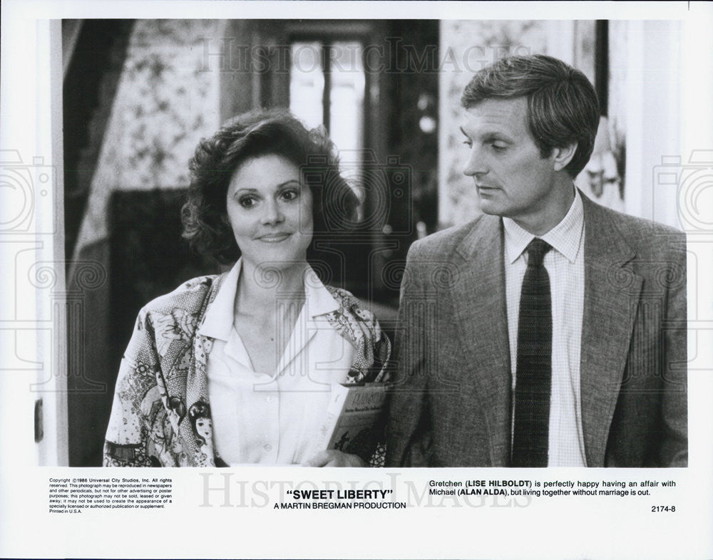 1986 Press Photo Lise Hilboldt&amp; Alan Alda &quot;Sweet Liberty&quot; - Historic Images