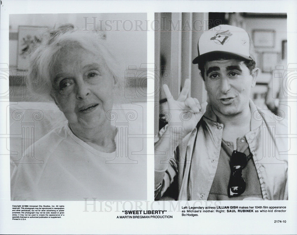 1986 Press Photo Lillian Gish and Paul Rubinek star in &quot;Sweet Liberty&quot; - Historic Images