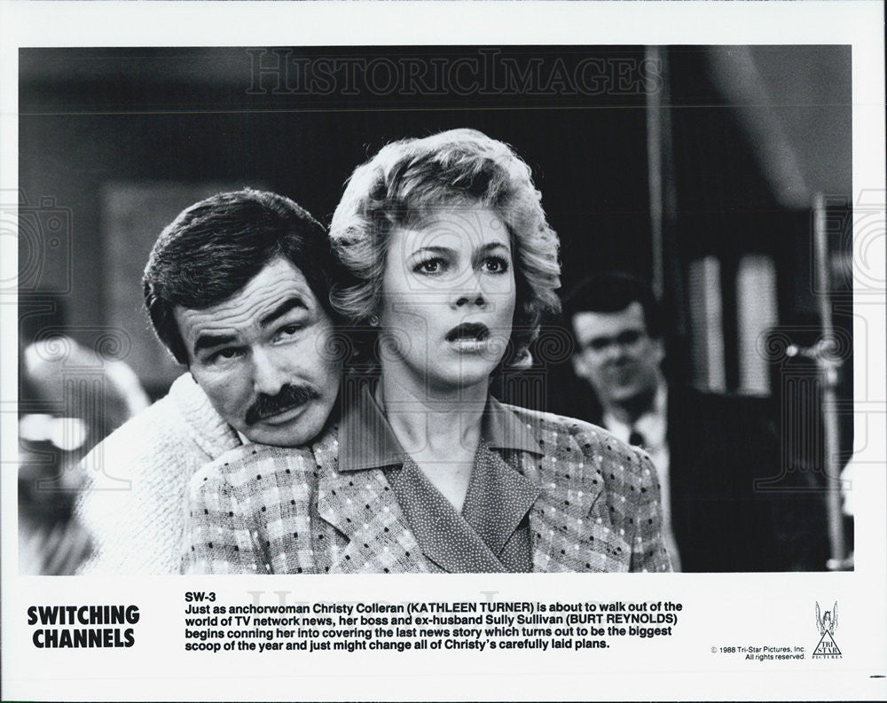 1986 Press Photo Burtr Reynolds &amp; Kathleen Turner in &quot;Switching Channels&quot; - Historic Images