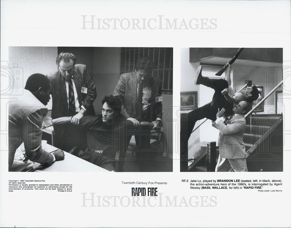 1992 Press Photo Actors Brandon Lee And Basil Wallace Starring In &quot;Rapid Fire&quot; - Historic Images