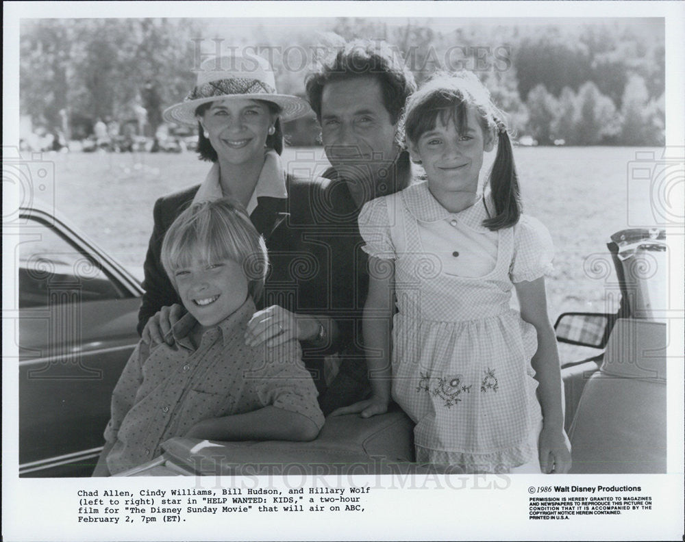 1986 Press Photo Actors Chad Allen, Cindy Williams, Bill Hudson, Hillary Duff - Historic Images