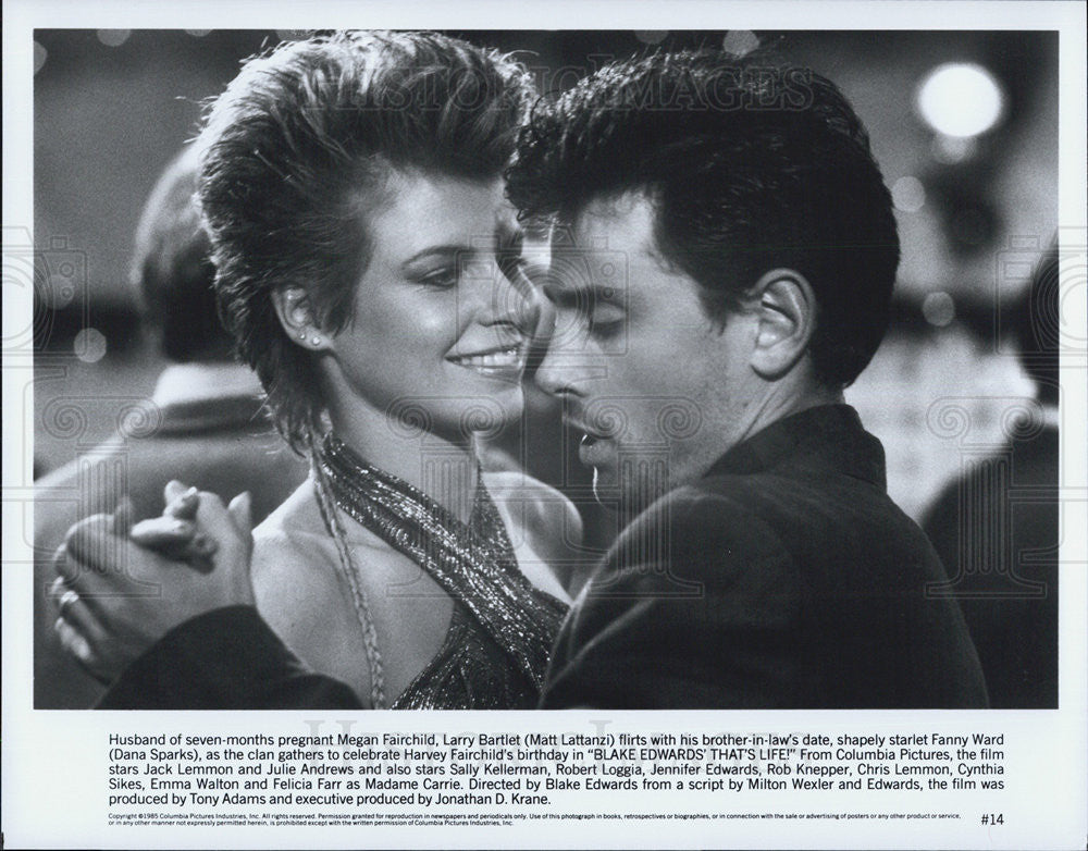 1985 Press Photo Matt Lattanzi, Dana Sparks in &quot;Blake Edwards&#39; That&#39;s Life&quot; - Historic Images