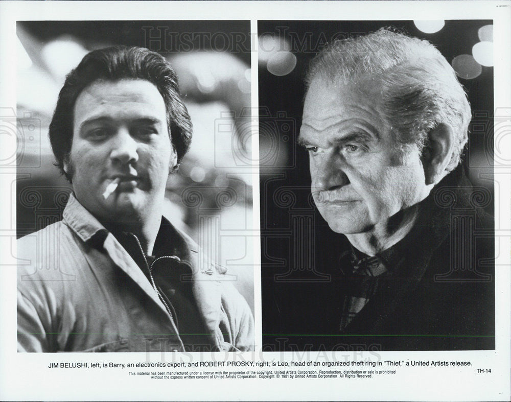 1981 Press Photo Jim Belushi, Robert Prosky, Thief - Historic Images