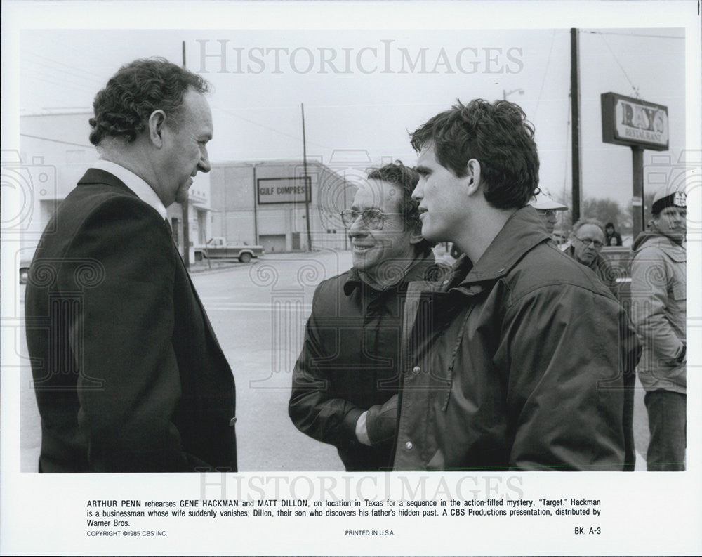 1985 Press Photo Arthur Penn Actor Gene Hackman Matt Dillon Target Action Film - Historic Images