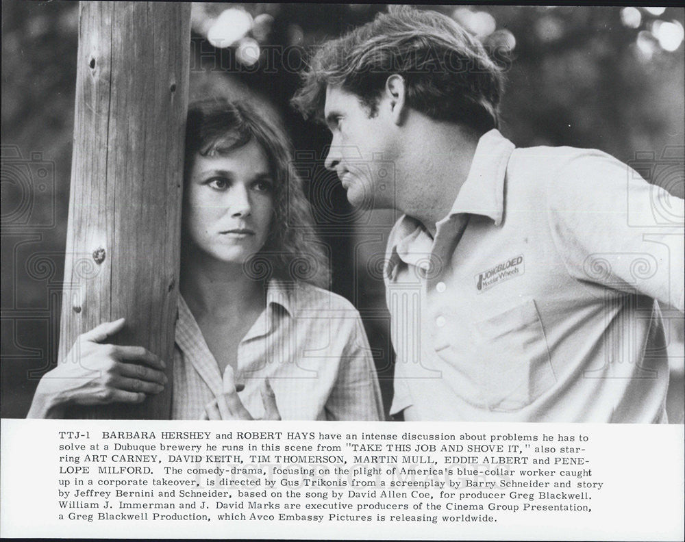 Press Photo Barbara Hershey Robert Hays Actors Take this job and Shove it - Historic Images