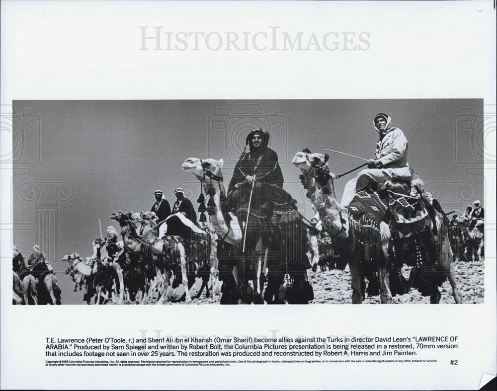 1988 Press Photo Peter O&#39;Toole And Omar Sharif Star In Movie Lawrence Of Arabia - Historic Images