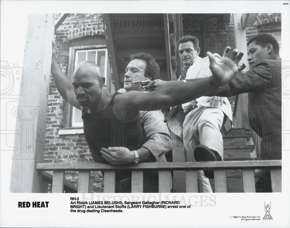 1988 Press Photo James Belushi, Richard Bright, &amp; Larry Fishburne in &quot;Red Heat&quot; - Historic Images