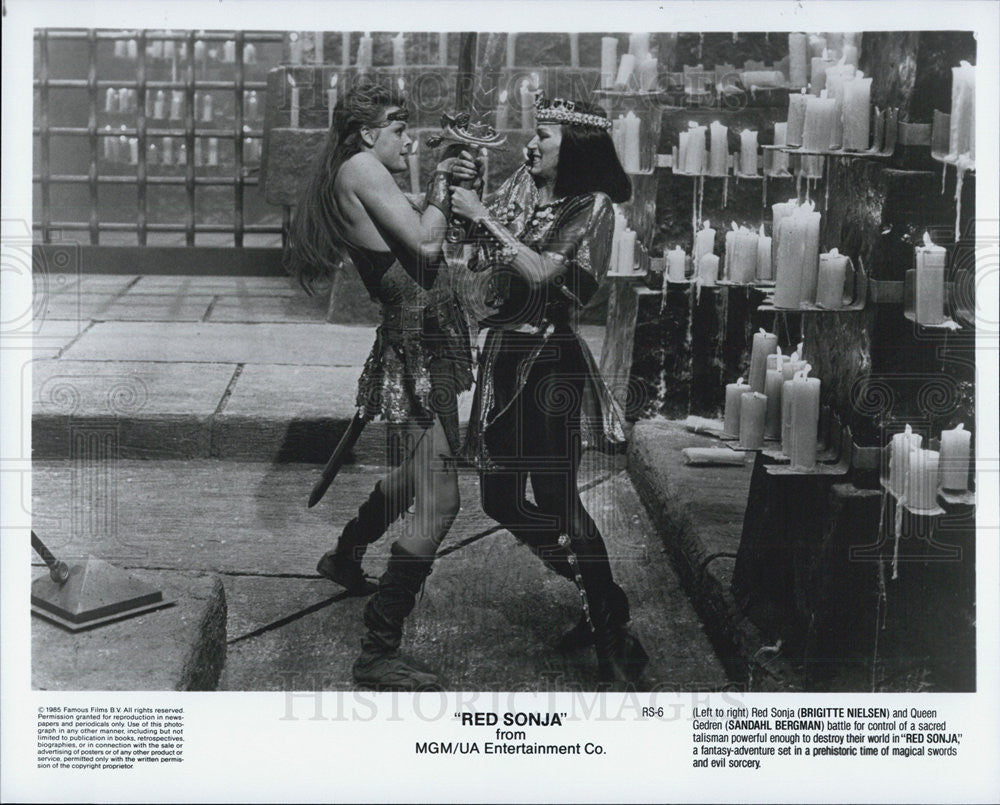1985 Press Photo Red Sonja Brigitte Nielsen Sandahl Bergman Conan MGM UA - Historic Images