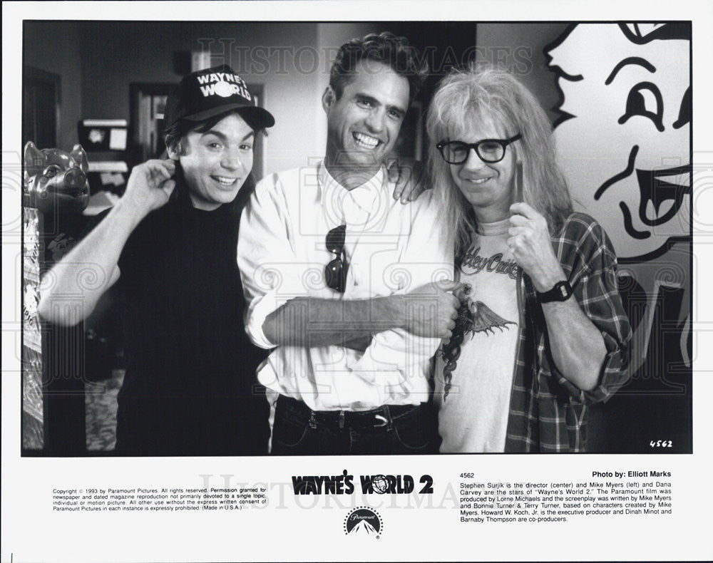 1993 Press Photo of Mike Myers, Stephen Surjik, Dana Carvey of Wayne&#39;s World 2 - Historic Images