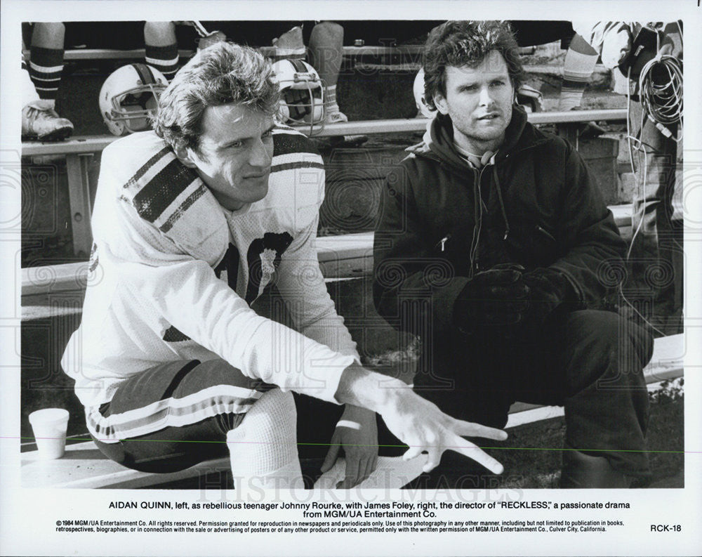 1984 Press Photo Adam Baldwin &amp; Aidan Quinn in &quot;Reckless&quot; - Historic Images