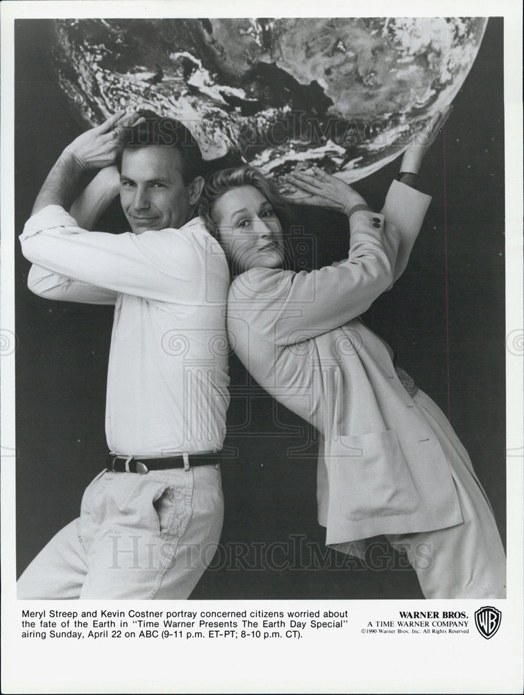 1990 Press Photo Kevin Costner and Meryl Streep - Historic Images