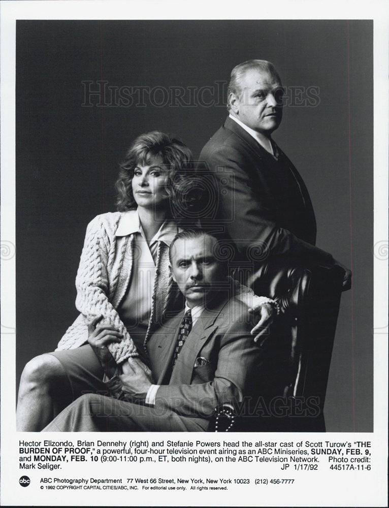 1992 Press Photo The Burden of Proof Hector Elizondo Brian Dennehy Stefanie - Historic Images