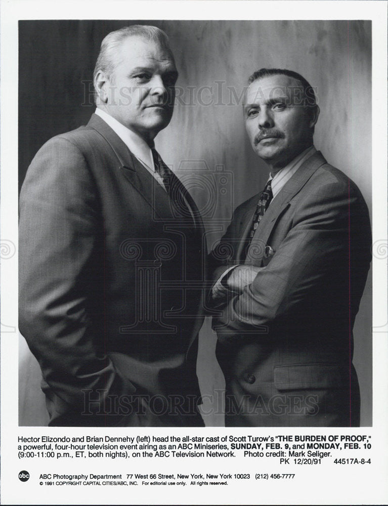 1991 Press Photo The Burden of Proof Hector Elizondo Brian Dennehy - Historic Images