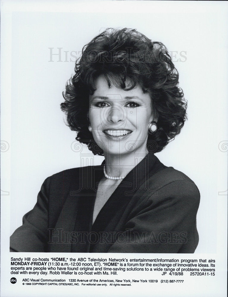 1988 Press Photo ABC Television Host Sandy Hill, ABC Television Network &quot;Home&quot; - Historic Images