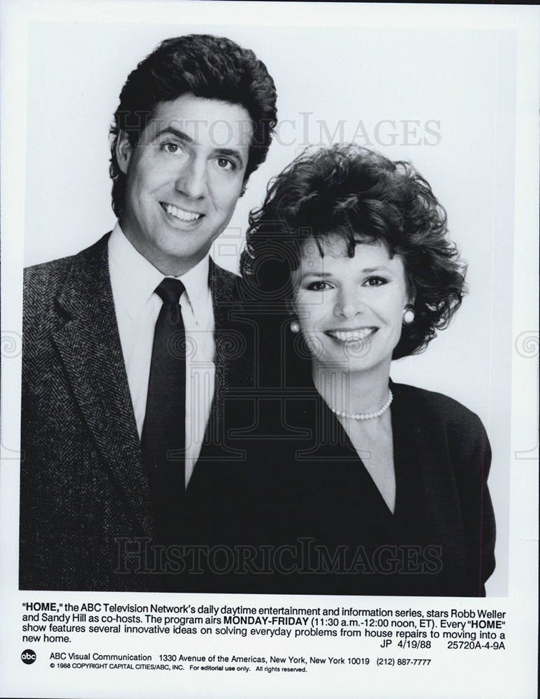 1988 Press Photo ABC Television Co-Hosts Robb Weller And Sandy Hill, &quot;Home&quot; - Historic Images