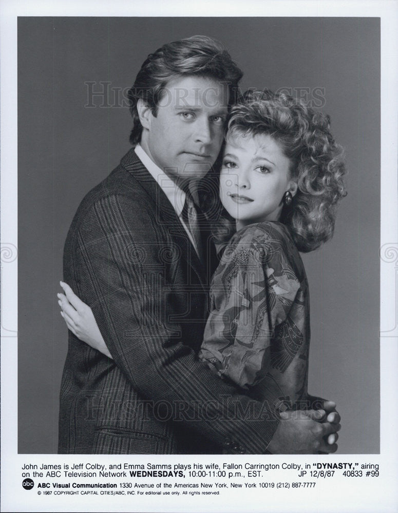 1987 Press Photo John James And Emma Samms Star On ABC Television Series Dynasty - Historic Images