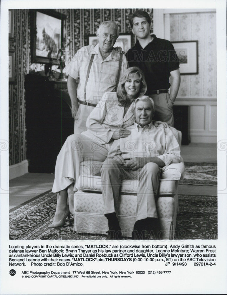 1993 Press Photo Andy Griffith, Brynn Thayer, Leanne McIntyre, Warren Frost - Historic Images