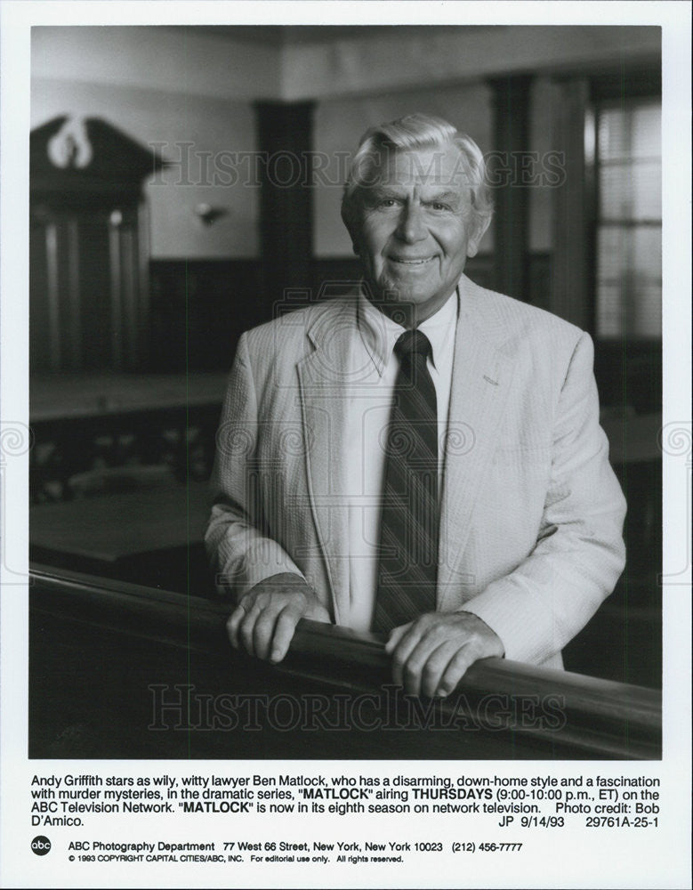 1993 Press Photo Andy Griffith in &quot;Matlock&quot; - Historic Images