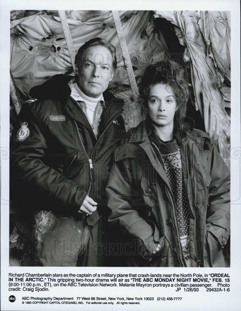 1993 Press Photo Richard Chamberlain And Melanie Mayron Ordeal In The Arctic - Historic Images