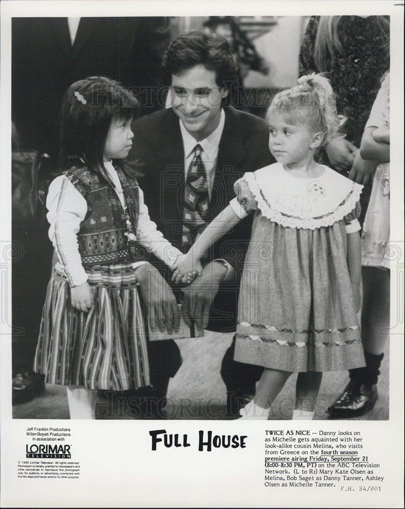 1990 Press Photo Mary Kate Olsen &amp; Bob Saget of &quot;Full House&quot; - Historic Images