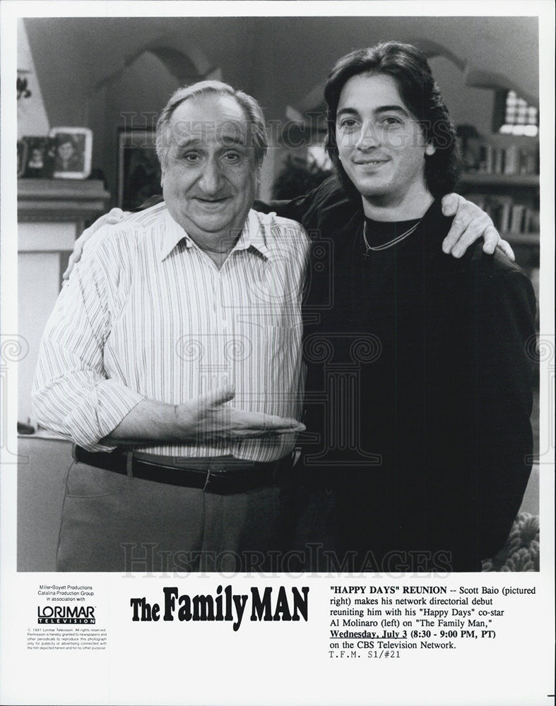 1991 Press Photo Scott Baio And Al Molinaro On Set Of CBS Show The Family Man - Historic Images