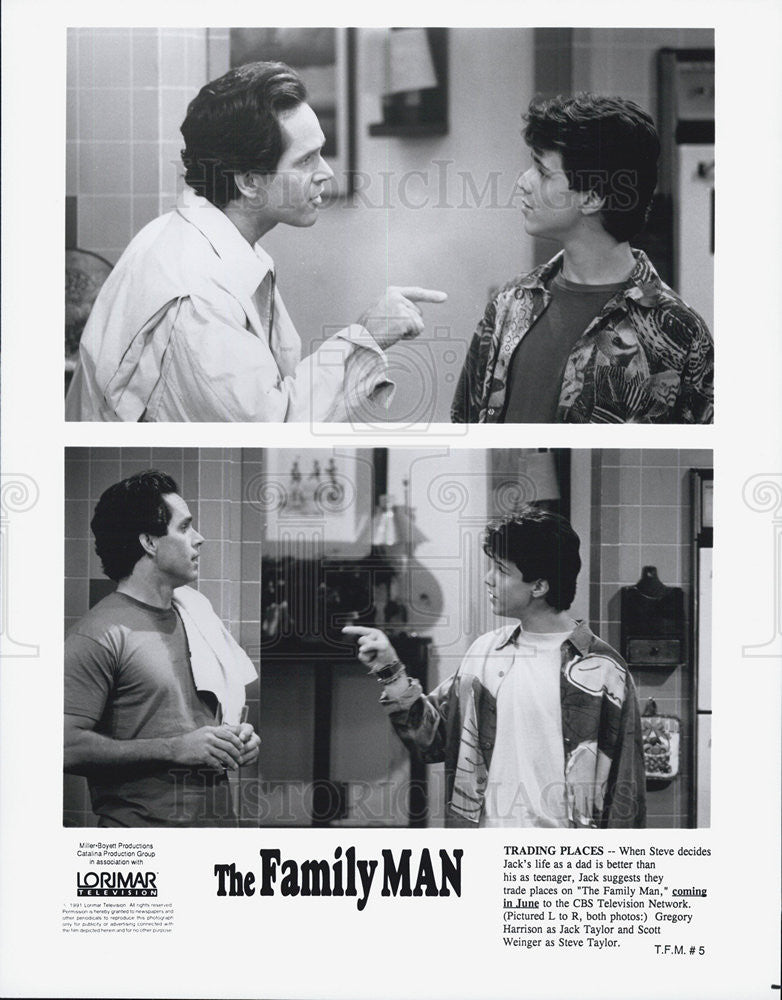 1991 Press Photo Actors Gregory Harrison And Jack Taylor In &quot;The Family Man&quot; - Historic Images