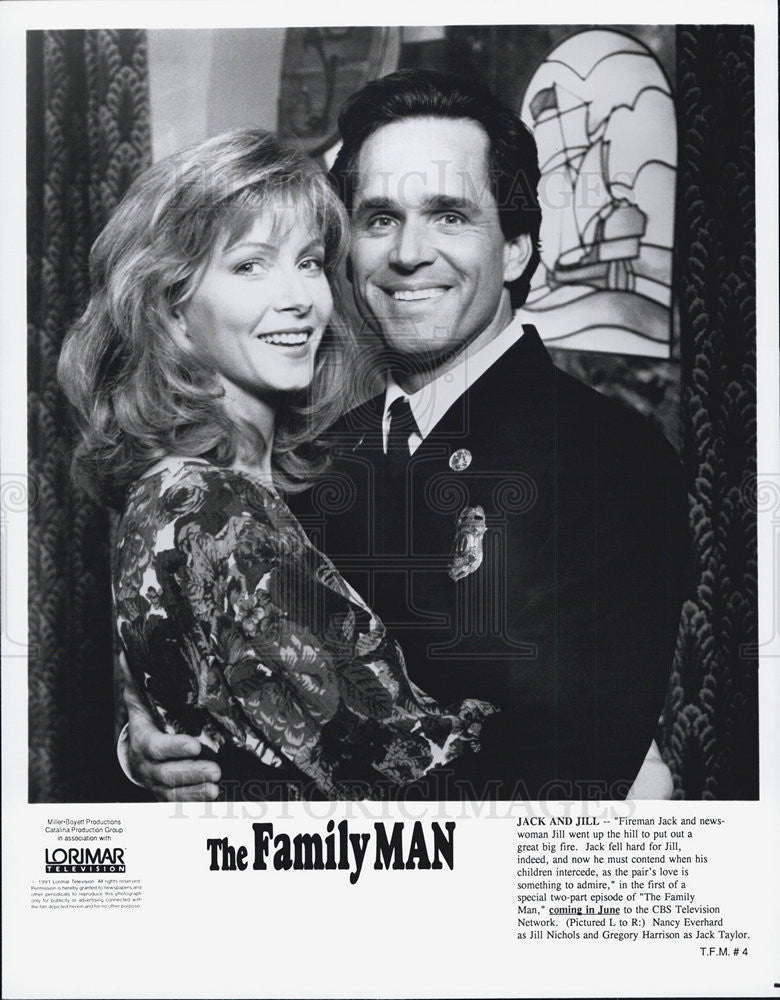 1991 Press Photo Nancy Everhard And Gregory Harrison On CBS Show The Family Man - Historic Images