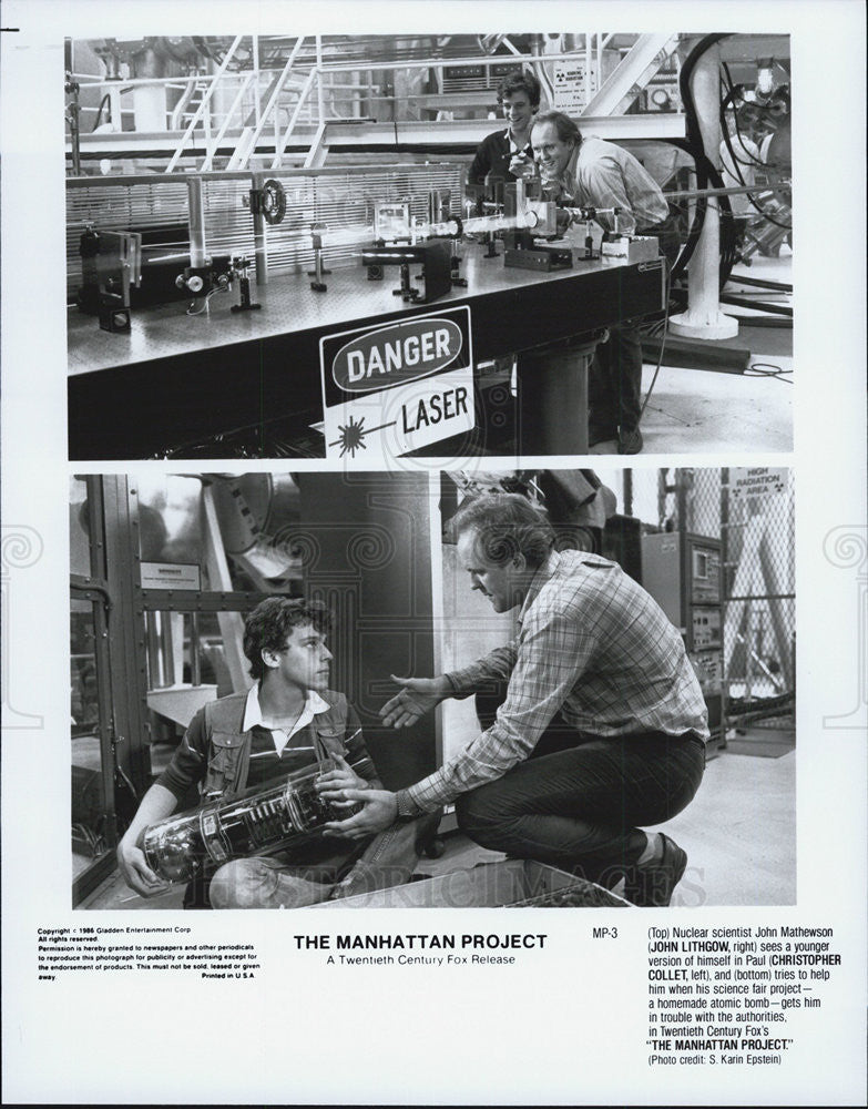 1986 Press Photo Actors John Lithgow And Christopher Collet &quot;Manhattan Project&quot; - Historic Images