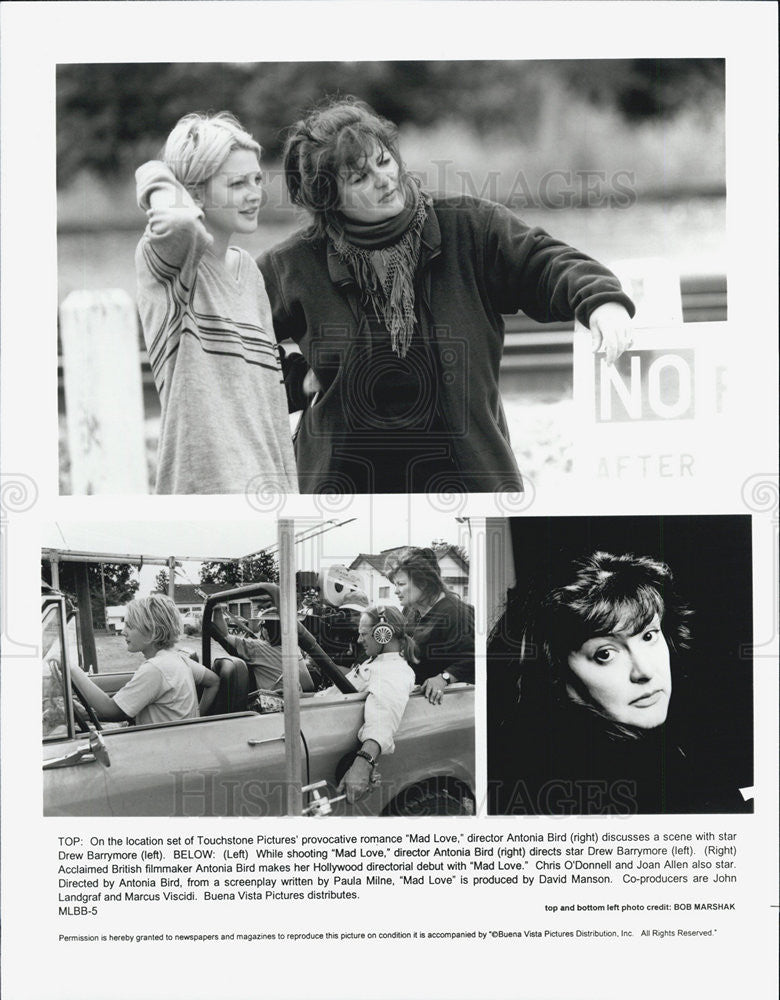 1995 Press Photo Drew Barrymore Director Antonia Bird &quot;Mad Love&quot; - Historic Images