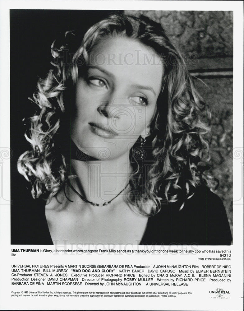 1992 Press Photo Uma Thurman stars in &quot;Mad Dog and Glory&quot; - Historic Images