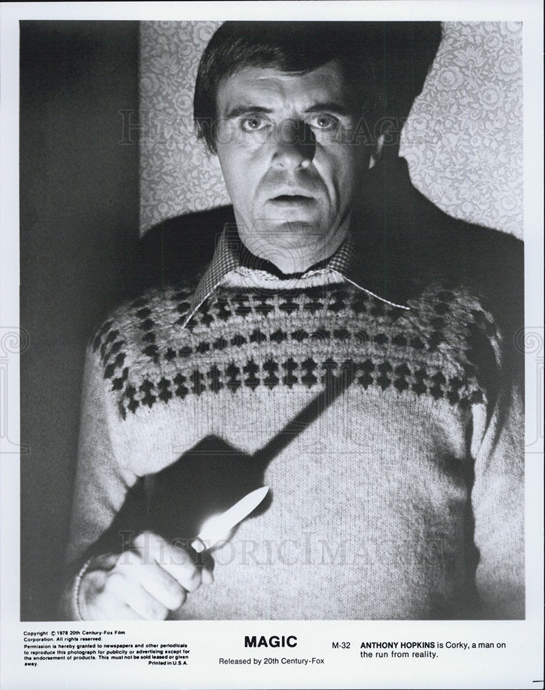 1978 Press Photo Actor Anthony Hopkins Film &quot;Magic&quot; Knife - Historic Images