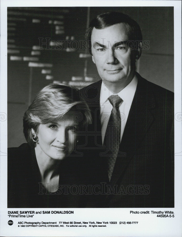 1992 Press Photo Actors Diane Sawyer Sam Donaldson PrimeTime Live - Historic Images